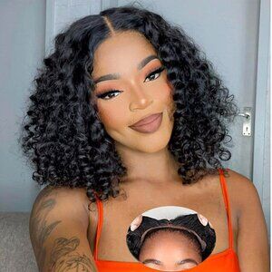 Wear and Go Glueless Bob Wig Human Hair Pre Plucked Pre Cut 13x4 Deep Curly Lace